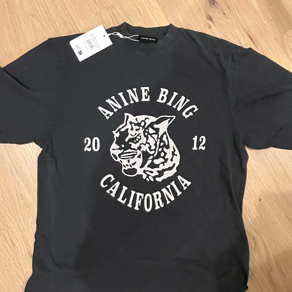 Anine Bing NWT Avi printed cotton-jersey T-shirt XS Charcoal - Picture 5 of 8